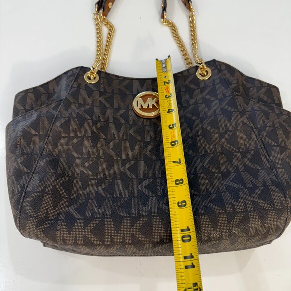 Michael Kors Jet Set Travel Brown Top Zip MK Signature Purse w/ Wallet - Picture 3 of 14